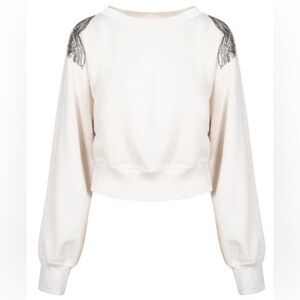 Crop Top Khissa Cream Pullover with Embellished Shoulders Jessica Simpson XS